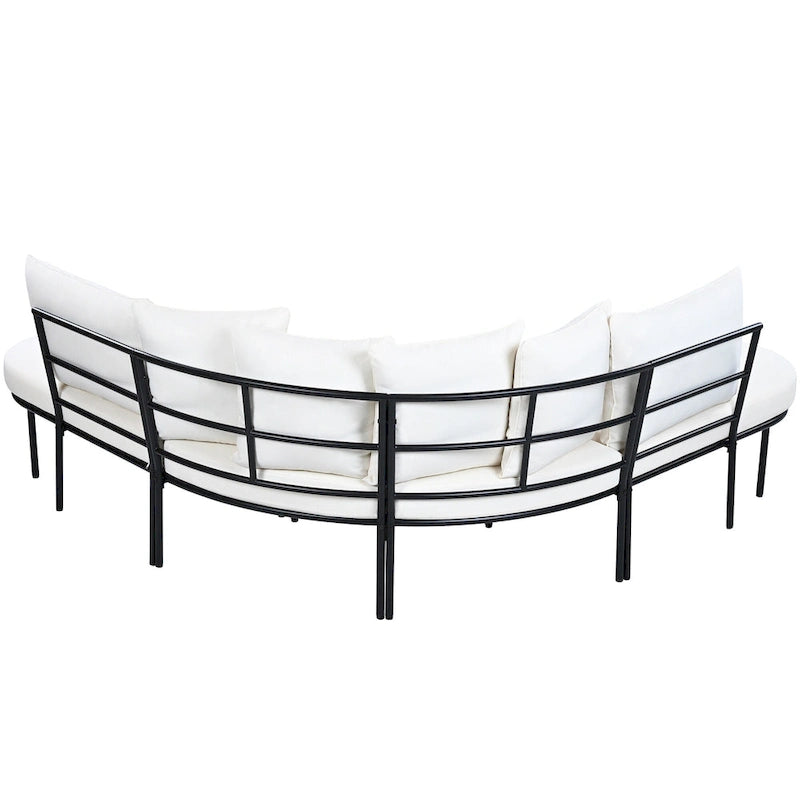 Ensemble canapé d'angle incurvé en fer avec table et coussins