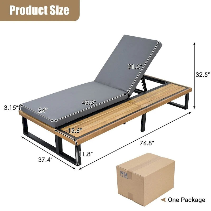Chaise longue d'extérieur avec dossier et coussin réglables sur 5 positions