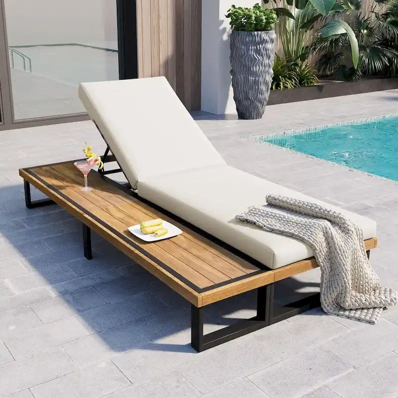 Chaise longue d'extérieur avec dossier et coussin réglables sur 5 positions
