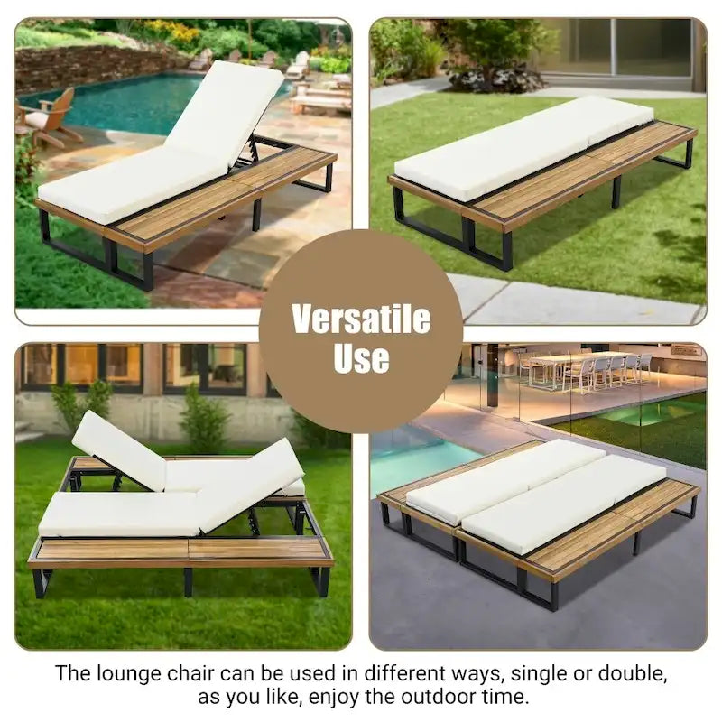 Chaise longue d'extérieur avec dossier et coussin réglables sur 5 positions