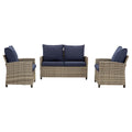 4-Piece Outdoor Wicker Patio Seating Sofa, 1 Love-seat and 2 Single Sofa