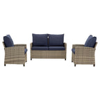 4-Piece Outdoor Wicker Patio Seating Sofa, 1 Love-seat and 2 Single Sofa