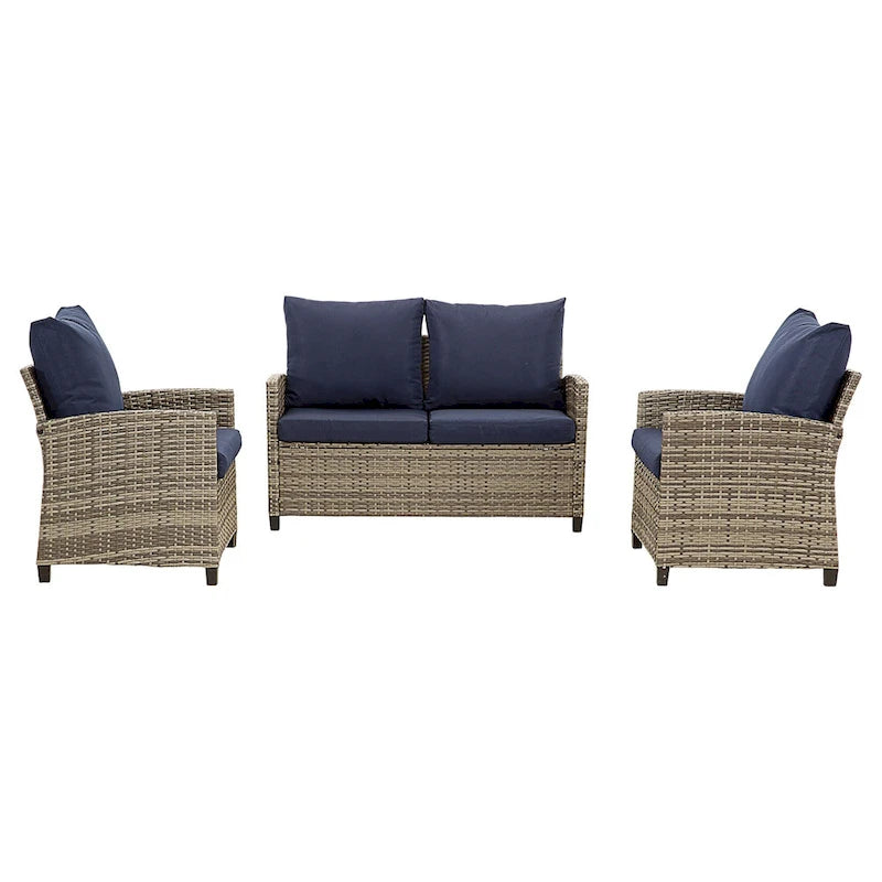 4-Piece Outdoor Wicker Patio Seating Sofa, 1 Love-seat and 2 Single Sofa