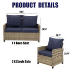 Ensemble de salon de jardin en résine tressée 4 pièces, comprenant 1 causeuse et 2 canapés individuels