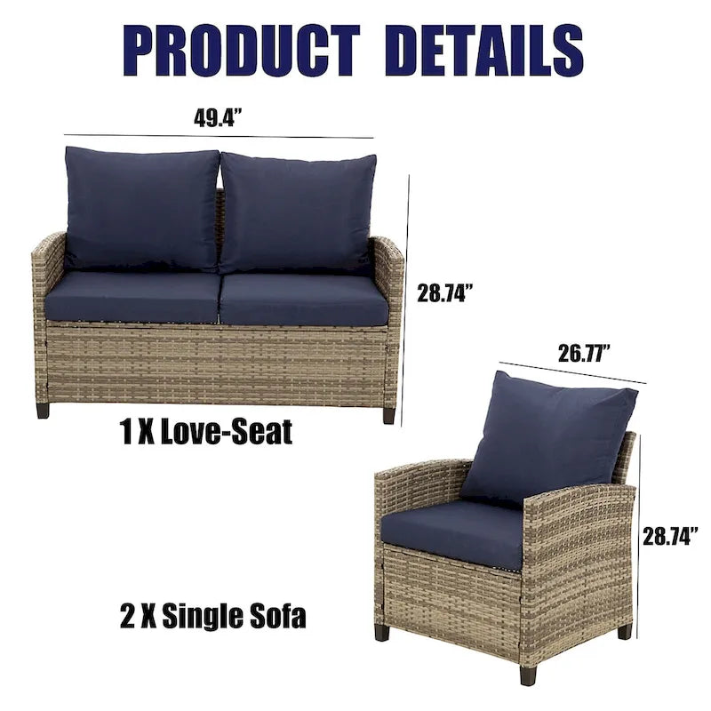 Ensemble de salon de jardin en résine tressée 4 pièces, comprenant 1 causeuse et 2 canapés individuels