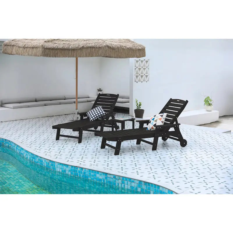 Ensemble de 3 chaises longues surdimensionnées avec texture bois