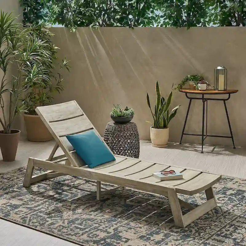 Chaise longue Maki en bois d'acacia gris et métal, réglable, mobilier de patio extérieur 78 pouces