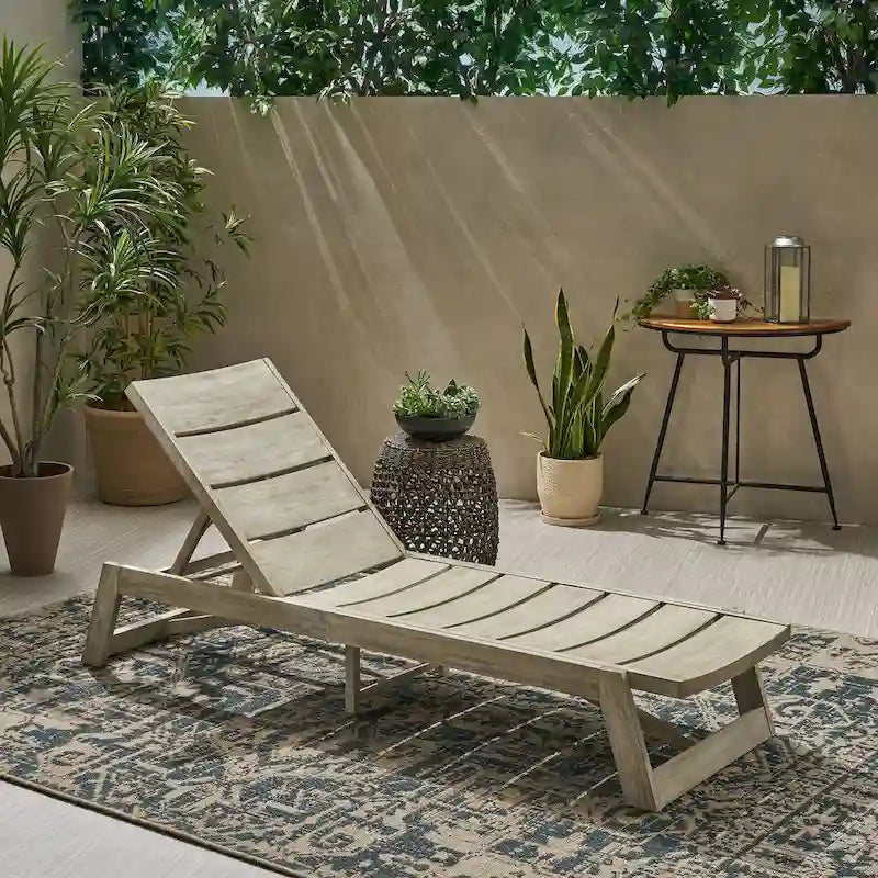 Chaise longue Maki en bois d'acacia gris et métal, réglable, mobilier de patio extérieur 78 pouces