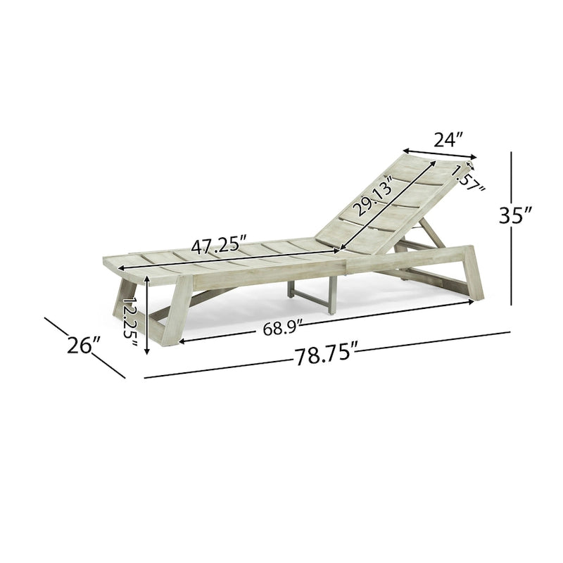 Chaise longue Maki en bois d'acacia gris et métal, réglable, mobilier de patio extérieur 78 pouces