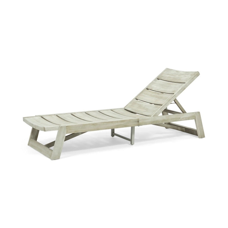 Chaise longue Maki en bois d'acacia gris et métal, réglable, mobilier de patio extérieur 78 pouces