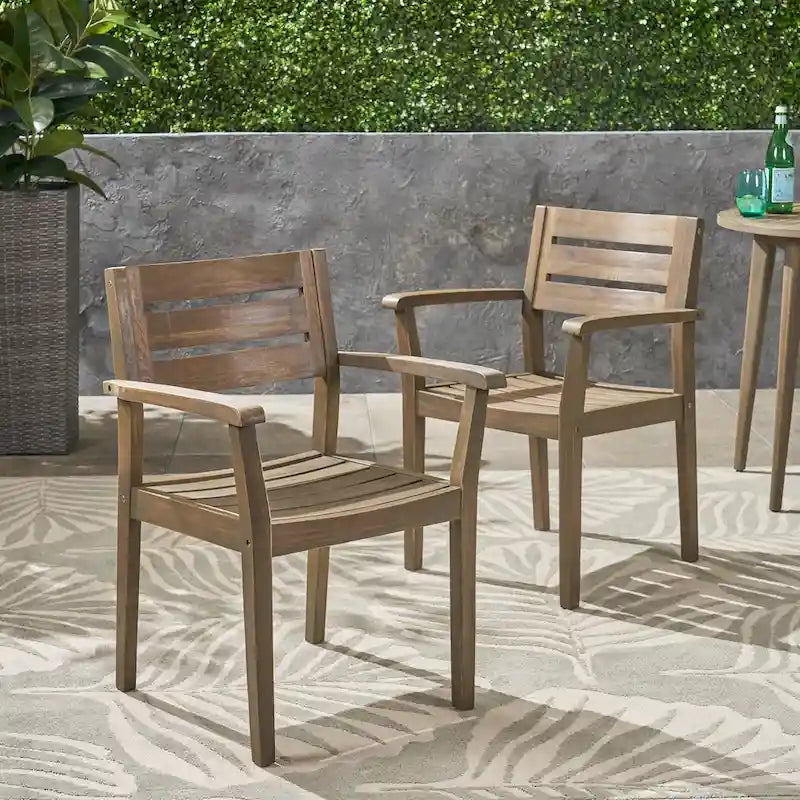 Ensemble de 2 chaises de salle à manger de patio en bois d'acacia