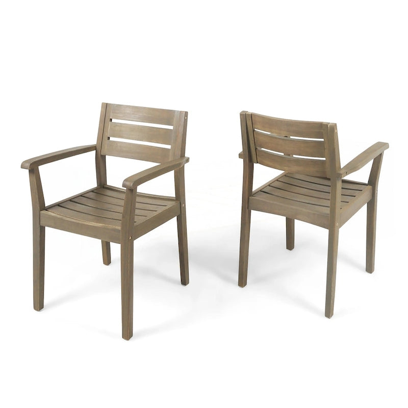 Ensemble de 2 chaises de salle à manger de patio en bois d'acacia