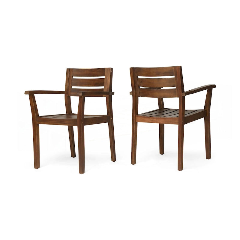 Ensemble de 2 chaises de salle à manger de patio en bois d'acacia