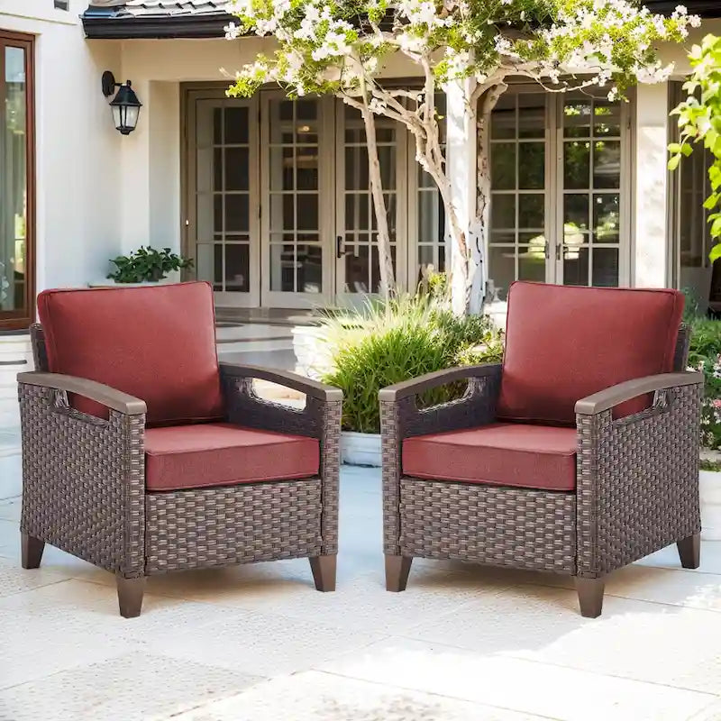 High Back Outdoor Patio Chairs Red Cushion