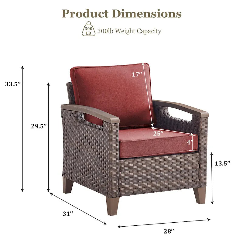 Chaises de patio d'extérieur à dossier haut avec coussin rouge
