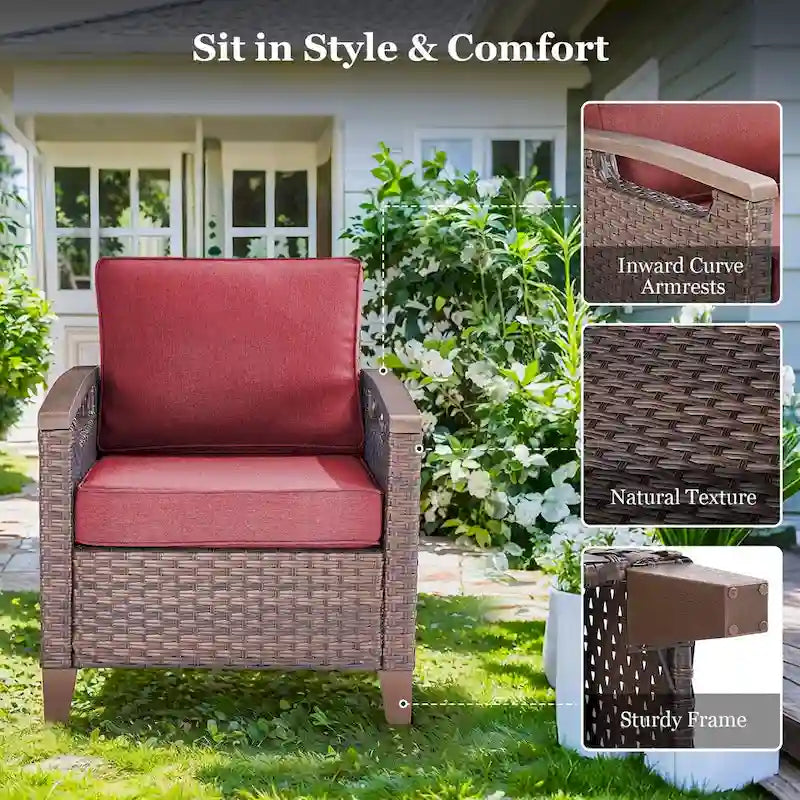 Chaises de patio d'extérieur à dossier haut avec coussin rouge