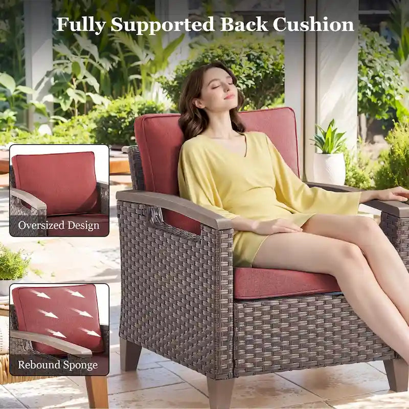 Chaises de patio d'extérieur à dossier haut avec coussin rouge