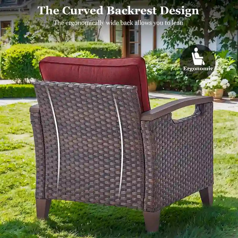 Chaises de patio d'extérieur à dossier haut avec coussin rouge