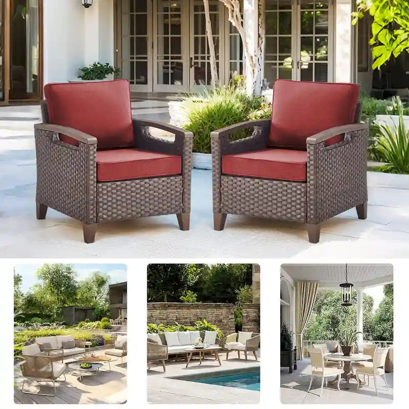 Chaises de patio d'extérieur à dossier haut avec coussin rouge