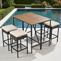 Ensemble de salle à manger d'extérieur pliable 5 pièces avec 4 tabourets rembourrés et table pliante en bois d'acacia