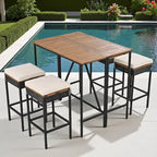 Ensemble de salle à manger d'extérieur pliable 5 pièces avec 4 tabourets rembourrés et table pliante en bois d'acacia