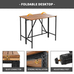 Ensemble de salle à manger d'extérieur pliable 5 pièces avec 4 tabourets rembourrés et table pliante en bois d'acacia
