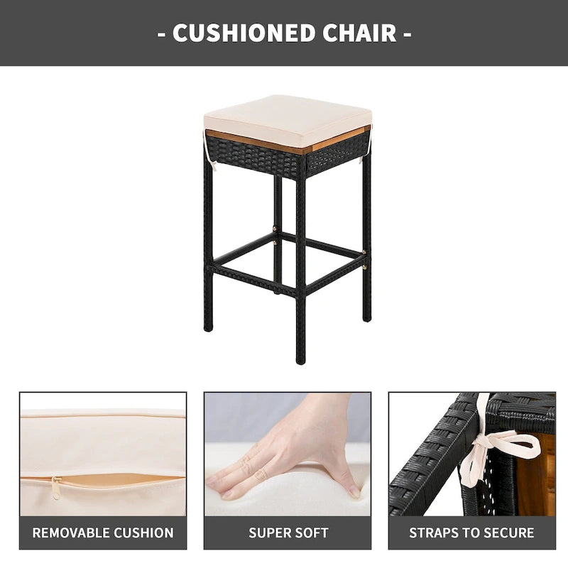 Ensemble de salle à manger d'extérieur pliable 5 pièces avec 4 tabourets rembourrés et table pliante en bois d'acacia