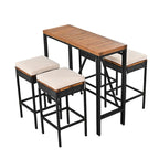 Ensemble de salle à manger d'extérieur pliable 5 pièces avec 4 tabourets rembourrés et table pliante en bois d'acacia