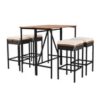 Ensemble de salle à manger d'extérieur pliable 5 pièces avec 4 tabourets rembourrés et table pliante en bois d'acacia