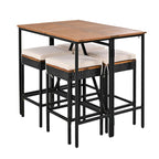Ensemble de salle à manger d'extérieur pliable 5 pièces avec 4 tabourets rembourrés et table pliante en bois d'acacia
