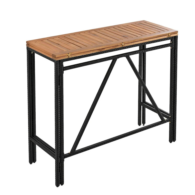 Ensemble de salle à manger d'extérieur pliable 5 pièces avec 4 tabourets rembourrés et table pliante en bois d'acacia