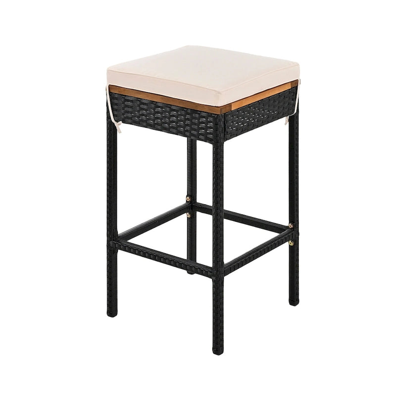 Ensemble de salle à manger d'extérieur pliable 5 pièces avec 4 tabourets rembourrés et table pliante en bois d'acacia