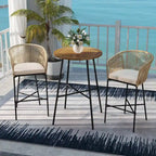 Costway 3 PCS Rope Woven Patio Bar Set with Soft Cushions and Acacia - See Details