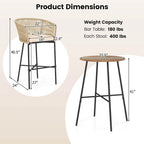 Ensemble de bar de patio Costway 3 pièces en corde tressée avec coussins moelleux et acacia - Voir les détails