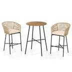 Ensemble de bar de patio Costway 3 pièces en corde tressée avec coussins moelleux et acacia - Voir les détails