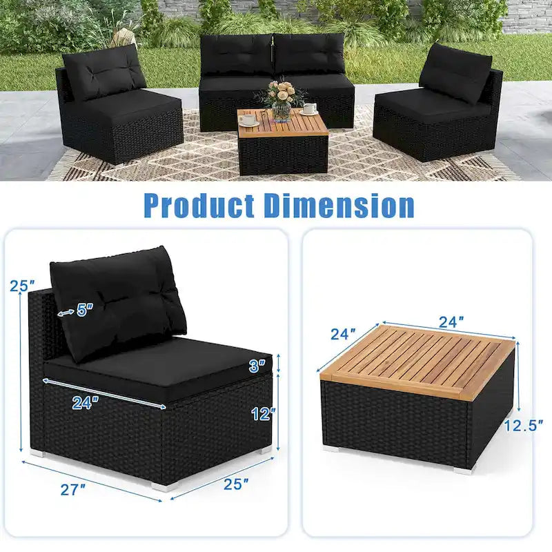 Ensemble de mobilier de jardin Costway 5 pièces avec coussins d'assise et de dossier en acacia - Voir les détails