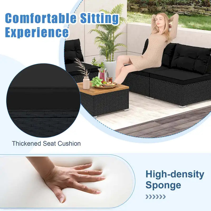 Ensemble de mobilier de jardin Costway 5 pièces avec coussins d'assise et de dossier en acacia - Voir les détails