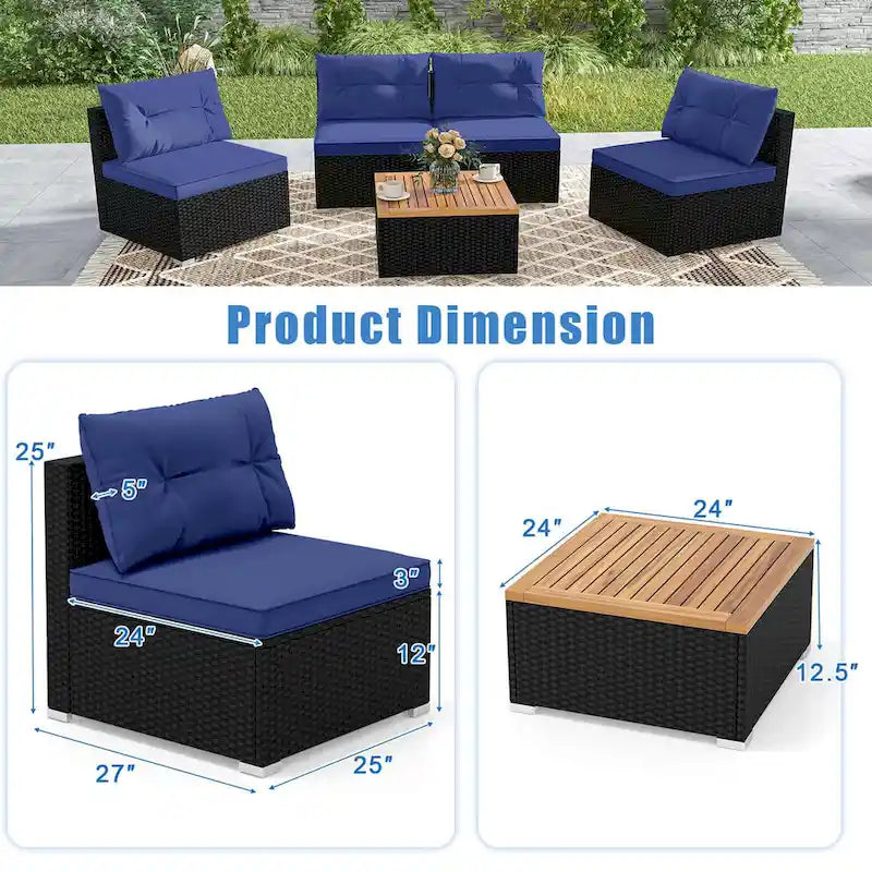 Ensemble de mobilier de jardin Costway 5 pièces avec coussins d'assise et de dossier en acacia - Voir les détails