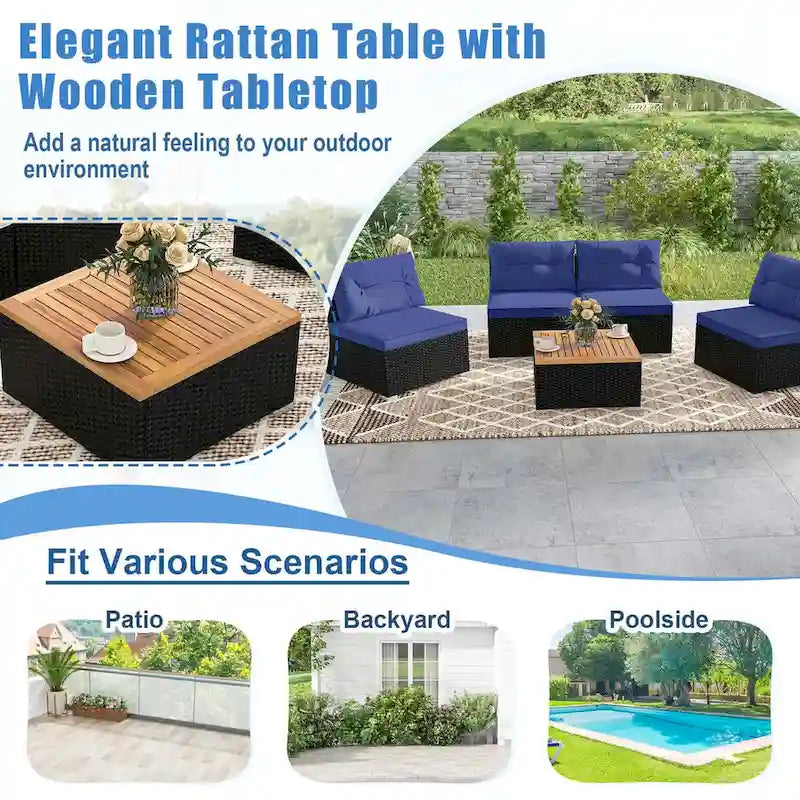 Ensemble de mobilier de jardin Costway 5 pièces avec coussins d'assise et de dossier en acacia - Voir les détails