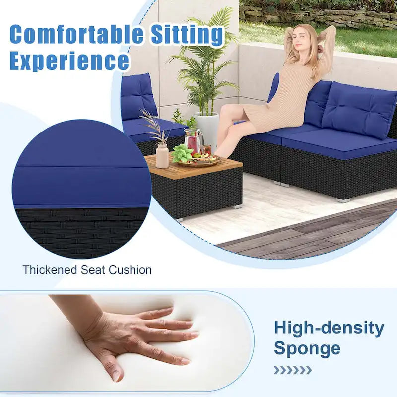 Ensemble de mobilier de jardin Costway 5 pièces avec coussins d'assise et de dossier en acacia - Voir les détails