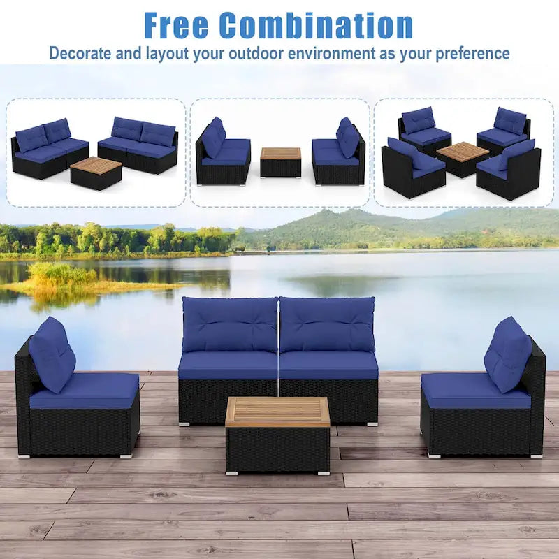 Ensemble de mobilier de jardin Costway 5 pièces avec coussins d'assise et de dossier en acacia - Voir les détails