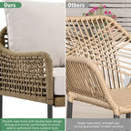 Ensemble de mobilier de jardin en corde 6 pièces, canapé d'angle d'extérieur en forme de L, table en bois avec glacière intégrée, fauteuil et banc en corde