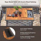 Ensemble de mobilier de jardin en corde 6 pièces, canapé d'angle d'extérieur en forme de L, table en bois avec glacière intégrée, fauteuil et banc en corde