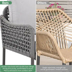 Ensemble de mobilier de jardin en corde 6 pièces, canapé d'angle d'extérieur en forme de L, table en bois avec glacière intégrée, fauteuil et banc en corde