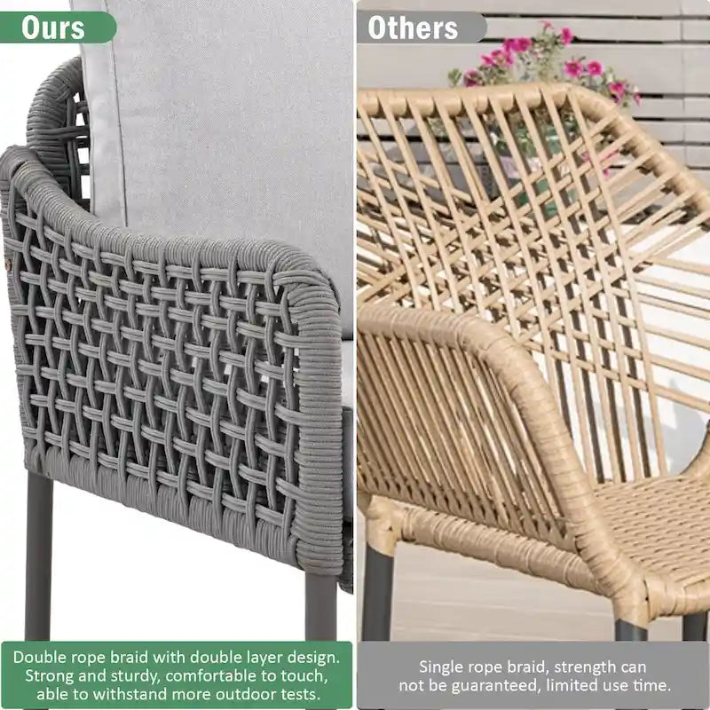 Ensemble de mobilier de jardin en corde 6 pièces, canapé d'angle d'extérieur en forme de L, table en bois avec glacière intégrée, fauteuil et banc en corde