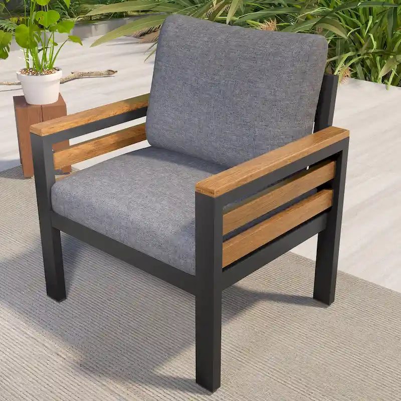 Ensemble de canapé d'angle d'extérieur 4 pièces, mobilier de jardin résistant aux intempéries avec coussins et table basse en bois massif