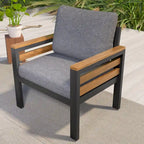 Ensemble de canapé d'angle d'extérieur 4 pièces, mobilier de jardin résistant aux intempéries avec coussins et table basse en bois massif
