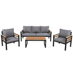 Ensemble de canapé d'angle d'extérieur 4 pièces, mobilier de jardin résistant aux intempéries avec coussins et table basse en bois massif
