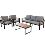 Ensemble de canapé d'angle d'extérieur 4 pièces, mobilier de jardin résistant aux intempéries avec coussins et table basse en bois massif