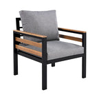 Ensemble de canapé d'angle d'extérieur 4 pièces, mobilier de jardin résistant aux intempéries avec coussins et table basse en bois massif